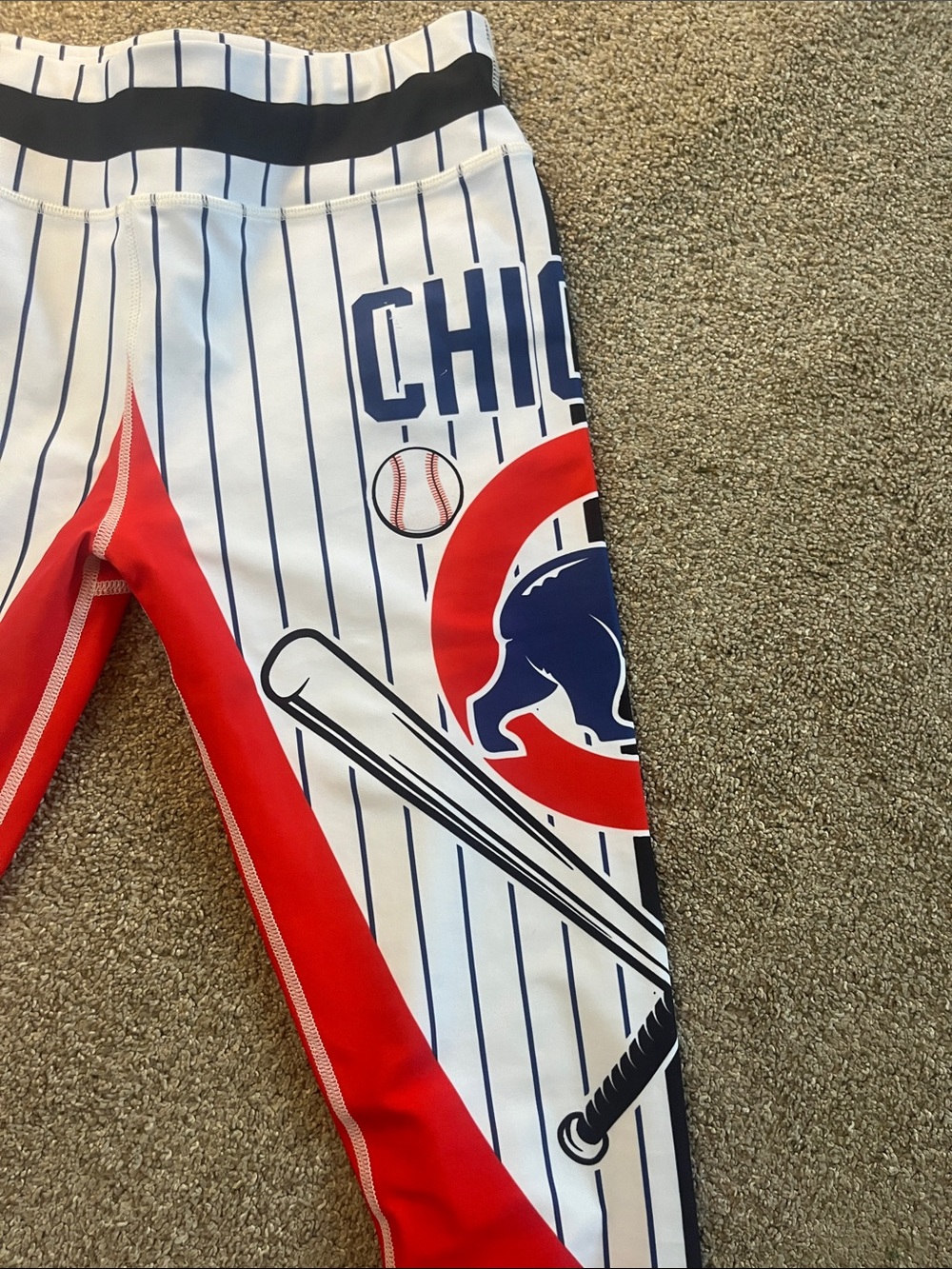 🇺🇸⚾️🐻Chicago Cubs Baseball Workout/Yoga Leggings szL Pinstripe Red White Blue - Picture 3 of 9